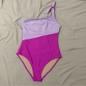 One-Shoulder Pink and Lilac Swimsuit